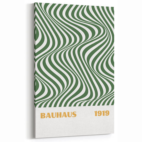 Bohemian Wall Art | Bauhaus 1919 Green Wave Optical Boho Canvas Print