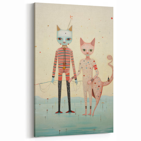 Whimsical Electric Cat Duo Canvas – Playful Modern Art Print
