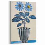 Blue Electric Botanical Art - Contemporary Floral Wall Decor in Stripes