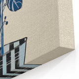 Blue Electric Botanical Art - Contemporary Floral Wall Decor in Stripes