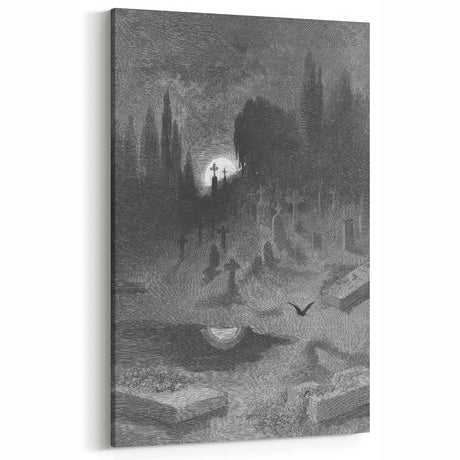 Moonlit Cemetery Gothic Canvas – Vintage Graveyard Gothic Wall Art Decor