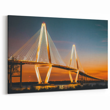 Charleston Framed Art – Iconic South Carolina Bridge at Night