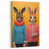 Whimsical Electric Animal Art - Colorful Rabbit Duo Portrait Canvas Print