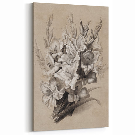 Vintage Floral Grunge Art - Distressed Black and White Canvas Print