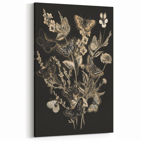 Dark Grunge Butterfly Art Print - Vintage Botanical Canvas Wall Decor