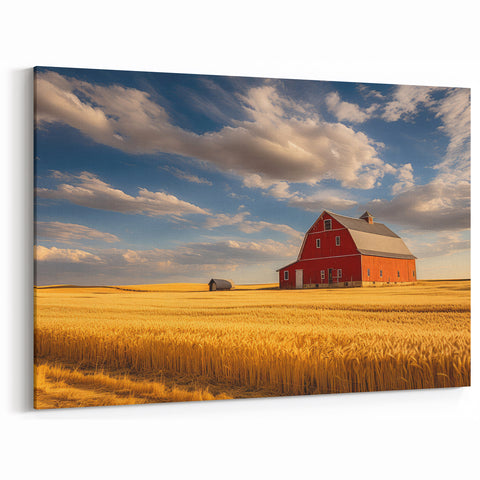 Framed Nebraska Art - Red Barn and Golden Wheat Field Nebraska Prints