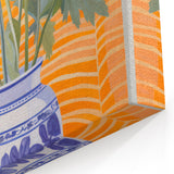 Electric Floral Wall Art - Modern Flower Vase with Vibrant Striped Background