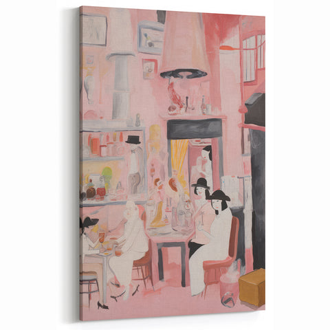 Electric Café Wall Art - Modern Pink Bistro Scene with Artistic Flair