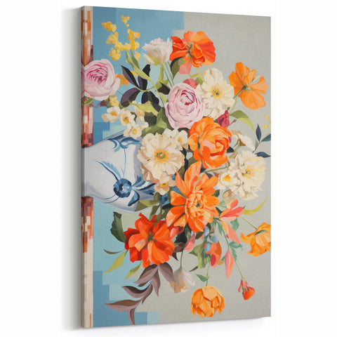 Electric Floral Wall Art - Vibrant Bouquet in Modern Vase with Pastel Hues