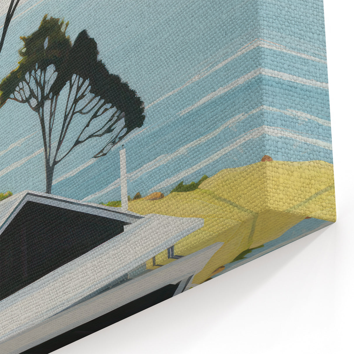 Electric Wall Art | Vibrant Hillside Cabin Modern Electric Art Canvas
