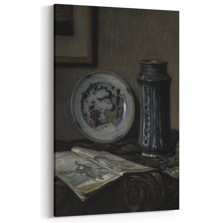Dark Moody Wall Art - Vintage Still Life with Plate and Vase for Interiors