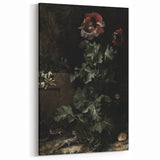 Dark Moody Wall Art - Dramatic Botanical Scene with Flower and Reptiles