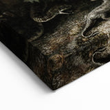 Dark Moody Wall Art - Dramatic Botanical Scene with Flower and Reptiles