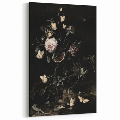 Dark Moody Wall Art - Botanical Elegance with Flowers, Butterflies & Reptiles