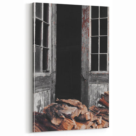 Rustic Barn Door & Firewood Wall Art – Vintage Farmhouse Decor Print