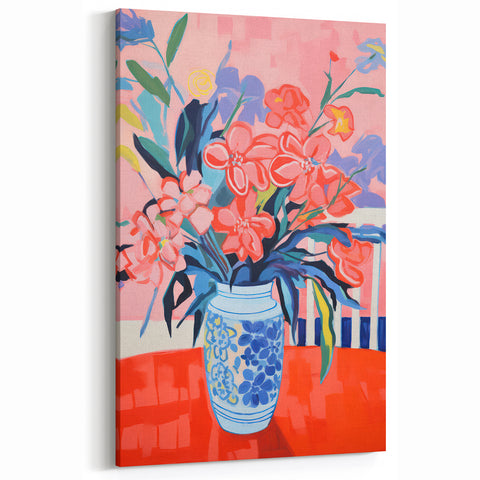Electric Floral Wall Art: Vibrant Pink & Blue Flowers in Modern Decor