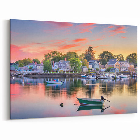 New Hampshire Scenic Art Prints - Seaside Village at Sunset Canvas