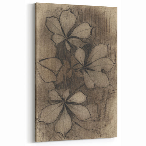 Grunge Wall Art - Floral Charcoal Sketch Grunge Canvas Print for Decor
