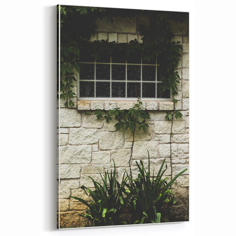 Rustic Stone Wall with Greenery Wall Art – Farmhouse Decor with Natural Charm