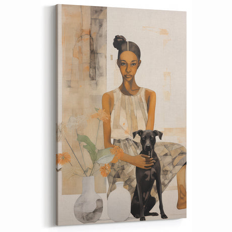 Electric Art of Woman and Dog | Modern Portrait Wall Decor