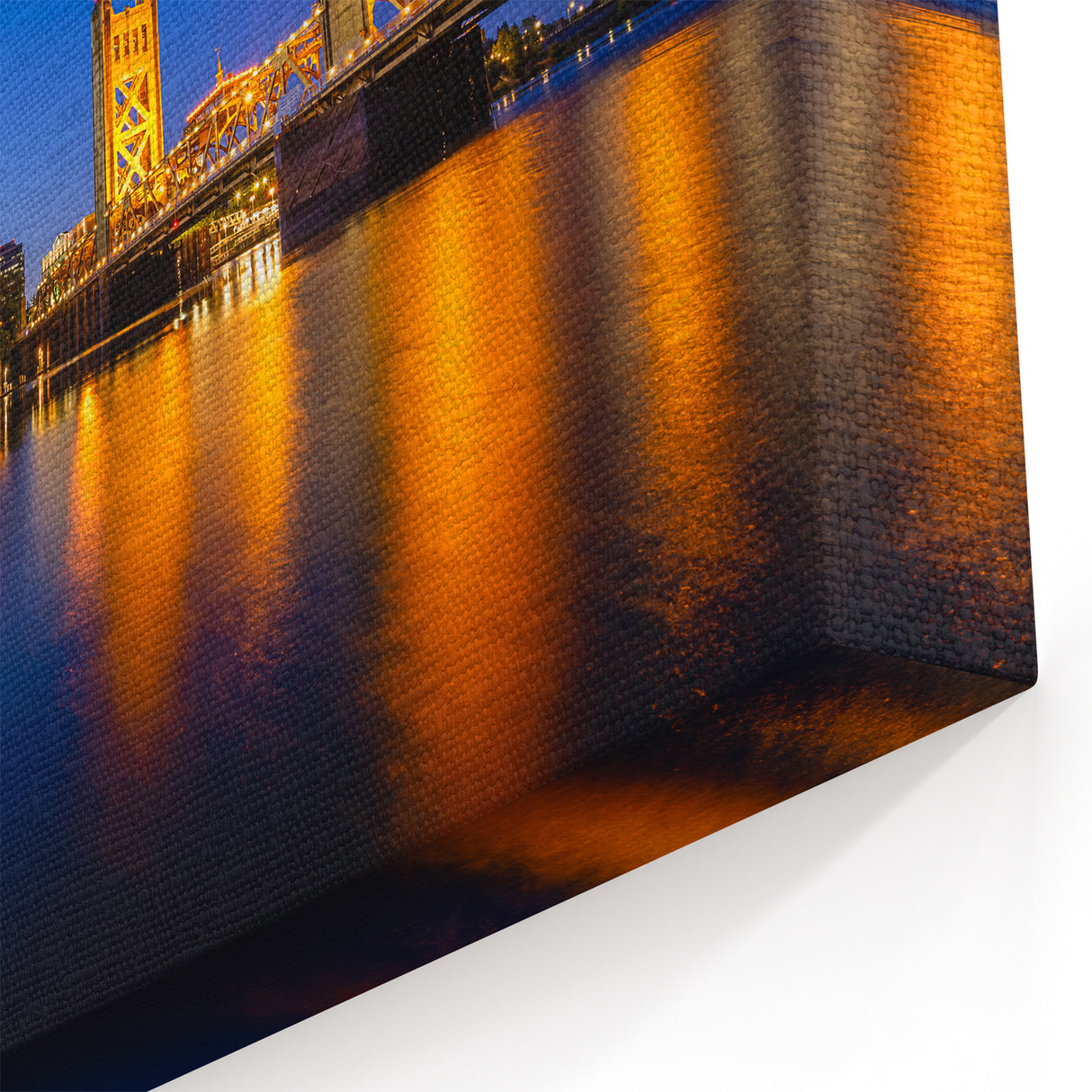 Sacramento Tower Bridge at Dusk – Illuminated Riverfront Cityscape Art