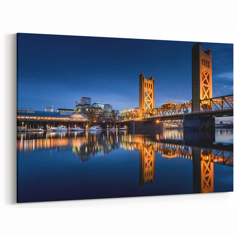 Sacramento Night Skyline – Tower Bridge and River Reflection Wall Art