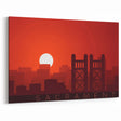Minimalist Sacramento Skyline – Bold Red Sunset Cityscape Wall Art
