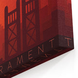 Minimalist Sacramento Skyline – Bold Red Sunset Cityscape Wall Art