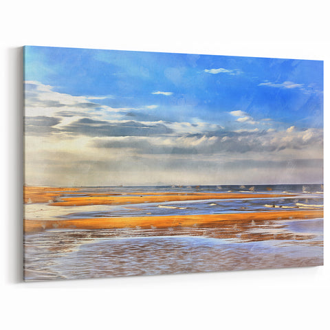 Golden Beach Coastal Wall Art – Vibrant Ocean-Themed Seaside Print