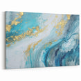 Abstract Coastal Wall Art – Ocean Blues and Gold Accents Beach Print
