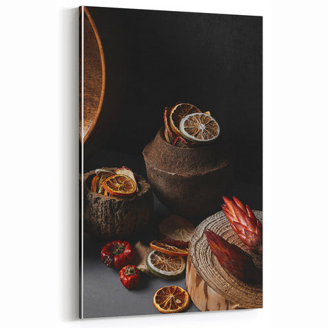 Rustic Wall Art - Dried Citrus & Wood Still Life, Farmhouse Decor Print