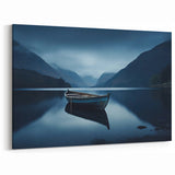 Adirondacks Wall Art – Serene Boat on Tranquil Lake with Misty Mountains