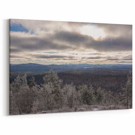 Adirondacks Wall Decor – Expansive Winter Mountain View with Cloudy Sky