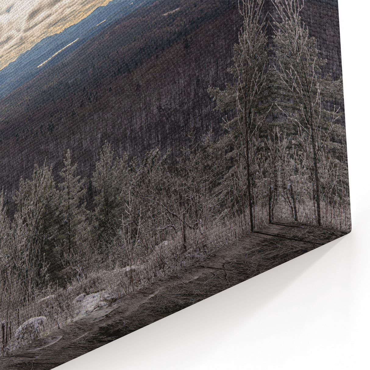 Adirondacks Wall Decor – Expansive Winter Mountain View with Cloudy Sky