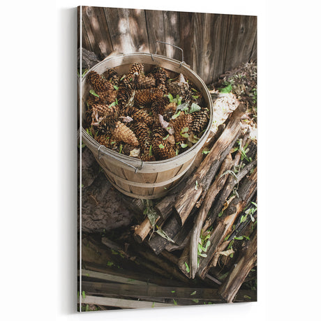 Rustic Wall Art - Pinecones in Wooden Basket, Farmhouse Decor Print