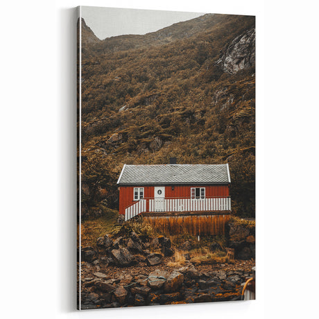 Rustic Cabin Wall Art - Scenic Red Cottage Print for Farmhouse Decor