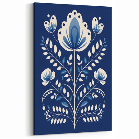 Minimalist Scandinavian Wall Art | Nordic Floral Print in Blue & White