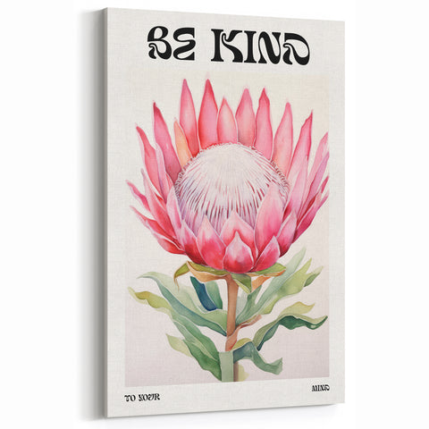 Be Kind Floral Art – Vibrant Electric Motivational Wall Art Canvas Print
