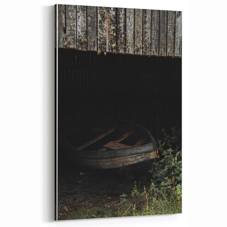 Rustic Wall Art - Abandoned Wooden Boat in Barn for Vintage Farmhouse Decor