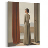 Electric Wall Art: Elegant Woman by the Window Minimalist Print