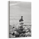 Coastal Wall Art - Black and White Stacked Stones Beach-Themed Print