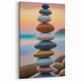 Coastal Wall Art - Colorful Stacked Stones at Sunset Beach-Themed Print