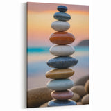 Coastal Wall Art - Colorful Stacked Stones at Sunset Beach-Themed Print