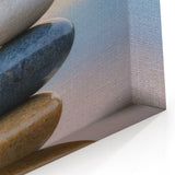 Coastal Wall Art - Colorful Stacked Stones at Sunset Beach-Themed Print