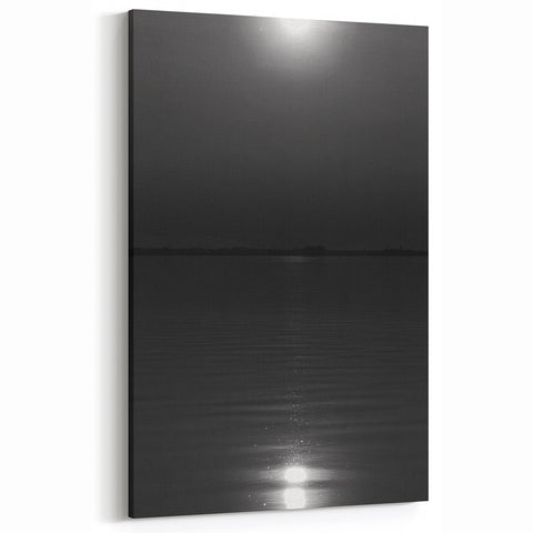 Coastal Wall Art - Moonlight Reflection on Water Black and White Print