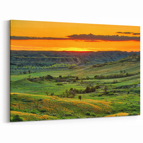 North Dakota Sunset Over Hills - Scenic Landscape Art & Canvas Prints