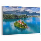 Slovenia Scenery Canvas - Lake Bled Island Aerial View Art