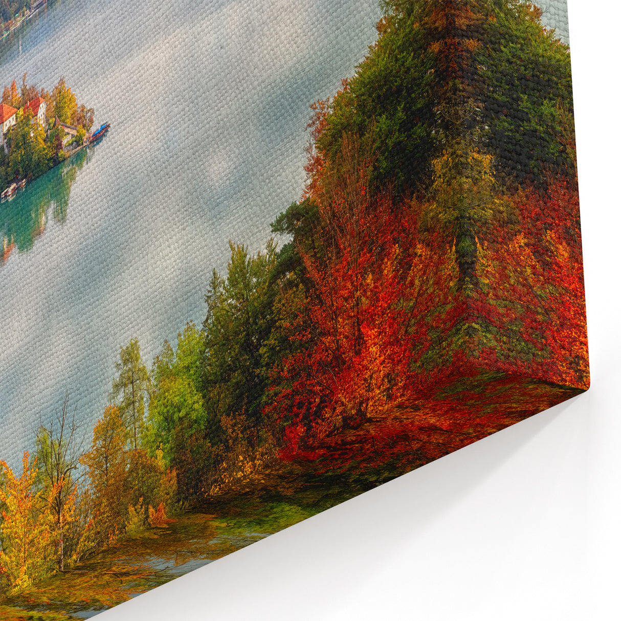 Slovenia Art Prints - Autumn Lake Bled Reflection Canvas
