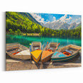 Slovenia Wall Art - Colorful Boats on Alpine Lake Canvas