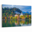 Scenic Slovenia Prints - Autumn Church by Lake Canvas Art
